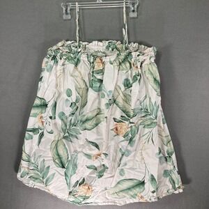 H&M‎ Women's White Green Floral Print Sleeveless Tank Top Size L